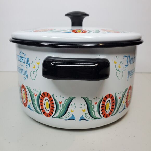 Berggren Vintage Swedish Folk Art Enamelware Pot with Lid - Picture 7 of 14